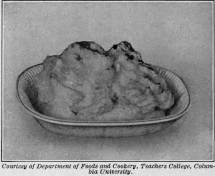 Fig. 58.   A dish of mashed potato daintily served and browned in the oven.