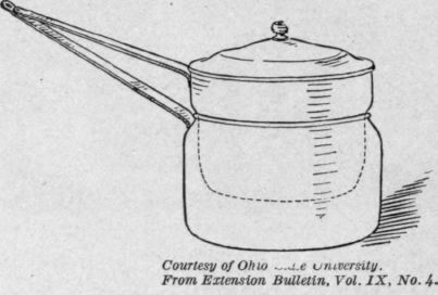 Fig. 71.   A double boiler is used for steaming cereals. The lower part should be one third full of water.