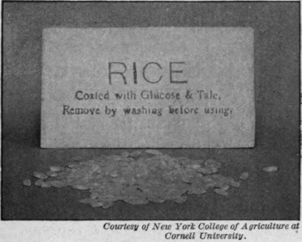 Fig. 73.   Pure food regulations require the dealer to label coated rice.