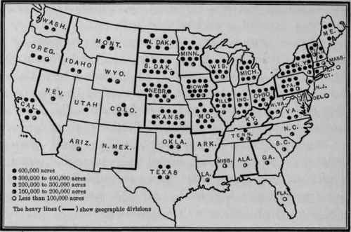HAY AND FORAGE ACREAGE BY STATES   1909.