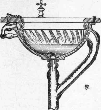 Fig. 306. Plug and Chain Basin with a Flushing Rim Supply.