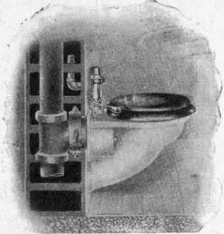 Fig. 435. The Flushometer Attached to a Water Closet Having Its Support on a Fireproof Wall or Partition.A†