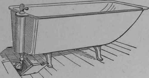 Fig. 54.   Enameled Iron Tub set  open,  showing means of access to a trap set between the floor joists.