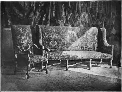 FRENCH SOFA AND ARMCHAIR, LOUIS XIV PERIOD.