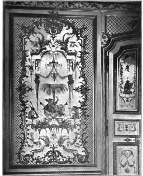 PAINTED WALL PANEL AND DOOR, CHATEAU OF CHANTILLY. LOUIS XV.
