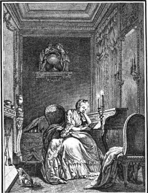 Sa trifte amante abandouee pleure ses mauxel et scs plaifirs .