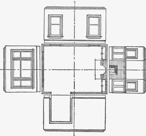 Typical floor plan and elevations, drawn to a very small scale.
