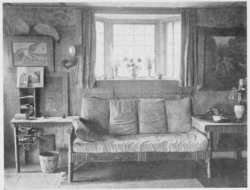 RUSTIC SOFA AND TABLES IN PENNYROYAL (IN MRS. BOUDINOT KEITH'S COTTAGE, ONTEORA)