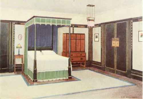 A BEDROOM DESIGNED BY SHIRLEY B. WAINWRIGHT, INTERIOR ARCHITECT, LONDON.