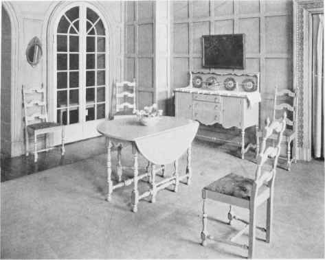 DINING ROOM OR BREAKFAST ROOM SUITE IN WALNUT, IN ENAMELS, OR DECORATED.