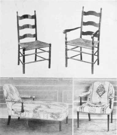 EARLY COLONIAL SIDE AND ARM CHAIRS IN MAHOGANY.