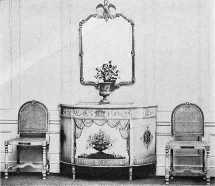 PRESTON COMMODE, CHATSWORTH MIRROR AND PADUA CHAIRS.