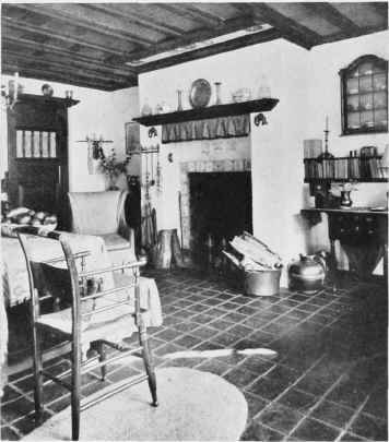 TILED FIREPLACE AND FLOOR.