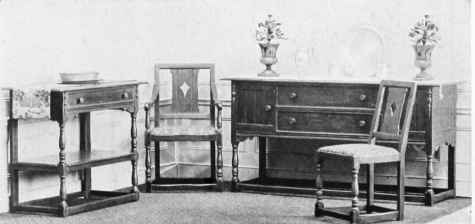WALPOLE DINING ROOM SUITE IN SIMPLE JACOBEAN STYLE.