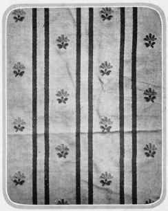 �eru silk with stripe of crimson red. Sprig of darker �cru and green.