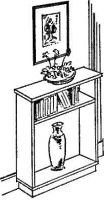 book rack with vase