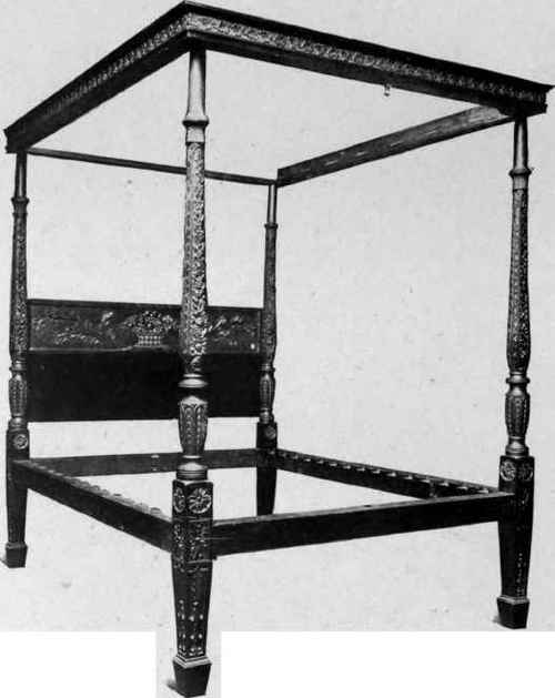 Bedstead in late Sheraton style, about 1800.
