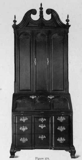 Block Front, Slant Top Scrutoire with cabinet top, third quarter eighteenth century.