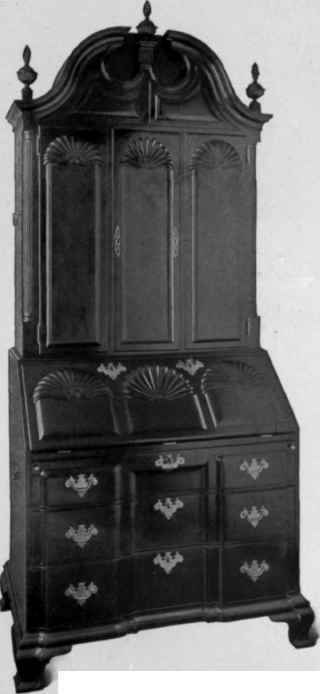 Block Front, Slant Top Scrutoire with cabinet top, third quarter eighteenth century.