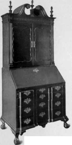 Block Front, Slant Top Scrutoire with cabinet top, third quarter eighteenth century.