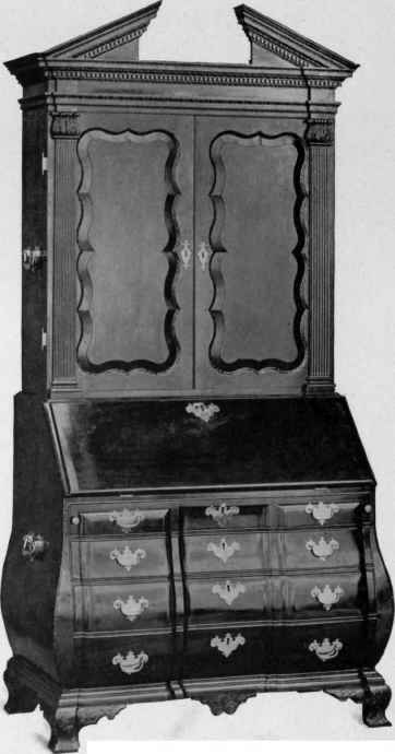 Bombe Front, Slant Top Scrutoire with cabinet top, 1750 75.
