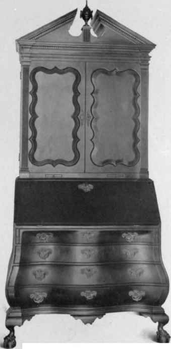 Bombe Front, Slant Top Scrutoire with cabinet top, 1750 75.