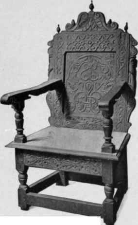 Carved Oak Wainscot Chair, about 1600.