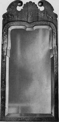 Looking Glass with japanned frame, first quarter eighteenth century.