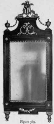 Looking Glass with mahogany and gilt frame, about 1780.