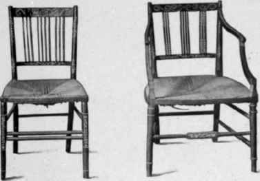 Painted Chairs in Sheraton style, about 1800.
