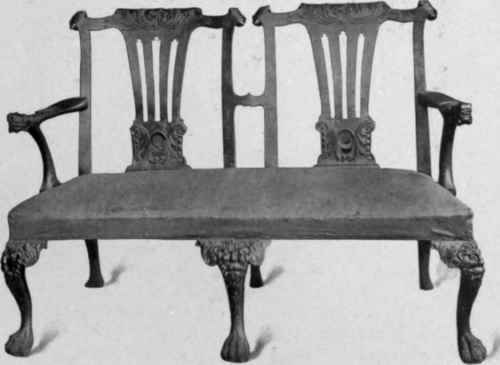 Settee with two chair backs, Chippendale style, 1750 60.