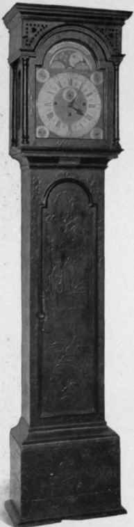 Tall Clock with japanned case made by Claggett, 1730 40.
