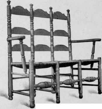 Turned Slat Back Settle with three chair backs, 1725 50.