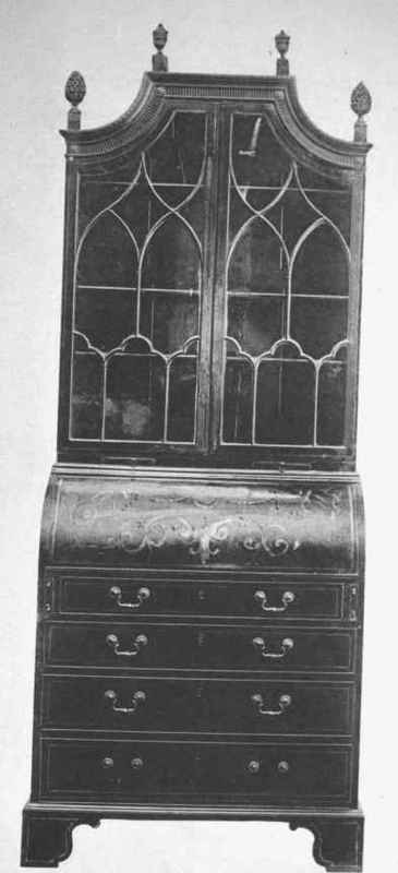 Bureau Bookcase, Mahogany Inlaid Sheraton Late 18th Century