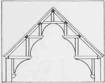 19. Double hammer beam roof with hammer posts; arch braced kingposts from collar to ridge.