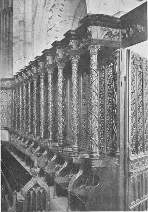 Cartmel Priory, Lancs., Choir Stall Canopies, Detail.