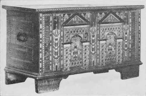 Oak Chest Inlaid With Marqueterie And Parqueterie Of Various Woods.