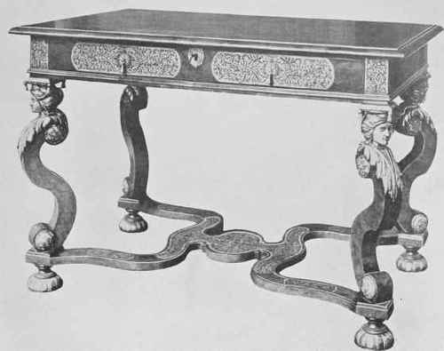 Table. Veneered with walnut and inlaid with marqueterie. Top 3 ft. 3 ins. by 2 ft. 2 ins.