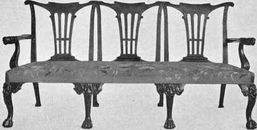Chippendale Three Chair Back Settee, Mahogany, Covered with Mortlake Tapestry