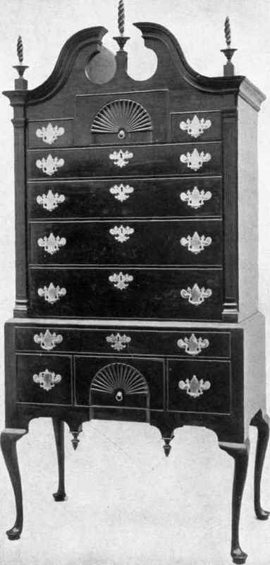 High Case of Drawers, Mahogany with Brass Mounts