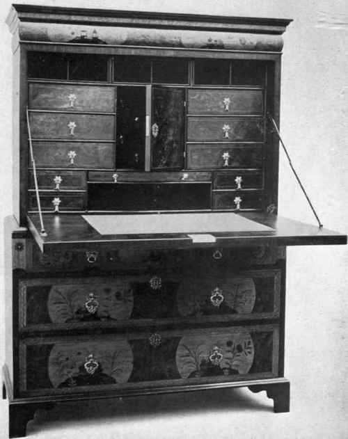 Marquetry Writing Desk, Chinese Designs, Queen Anne Period (open)   Metropolitan Museum