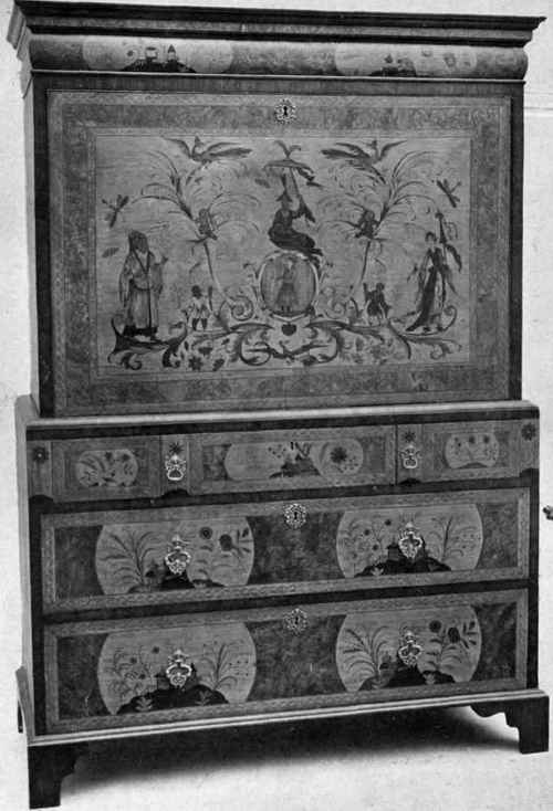 Marquetry Writing Desk, Chinese Designs, Queen Anne Period (closed)   Metropolitan Museum
