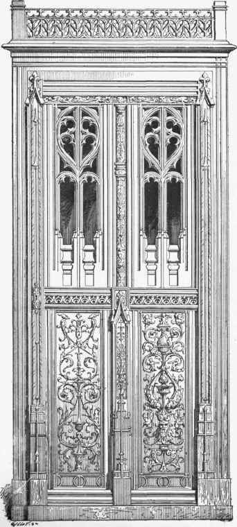 Armoire of carved wood, French work of the Sixteenth Century, (Museum of the Louvre.)
