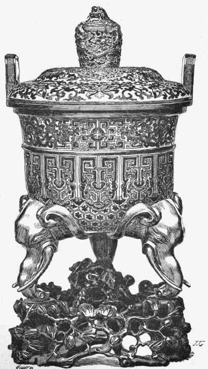 Chinese Perfume burner in cloisonne enamel. (Collection of Admiral Coupventdes Bois.)