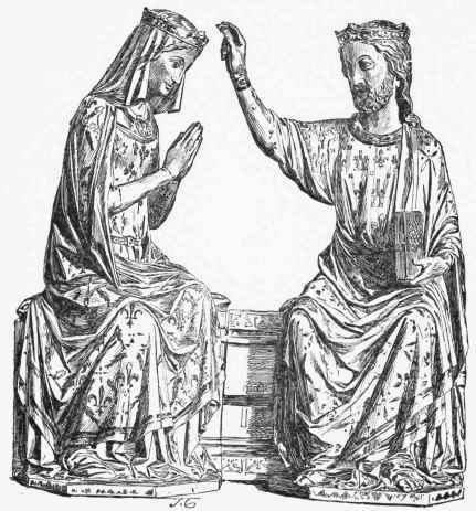 Coronation of the Virgin; group in ivory, relieved with colours and gold: thirteenth century. (Louvre.)