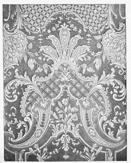 Gauffered leather hanging painted and gilded; Louis XIV. period. In the Collection of the Union Ccntrale des Beaux Arts Appliques a l' Industrie.)