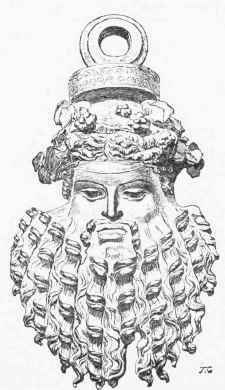 Head of Bacchus; handle of a vase; antique bronze of Graeco ltnlian workmanship. (The old Pourtales Collection.)