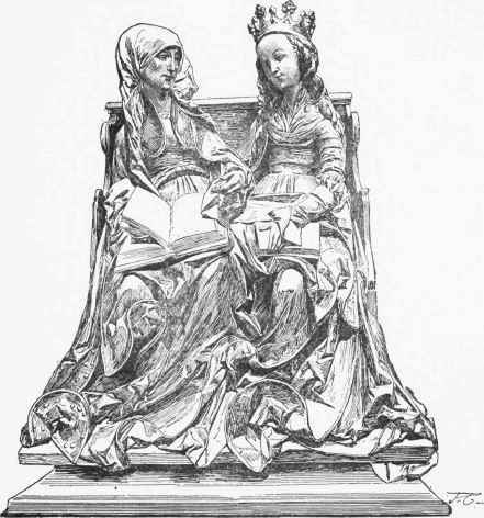 The education of the Virgin ; a group in wood painted and gilded ; French work of the fifteenth century.