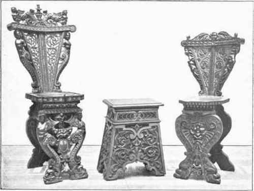 VENETIAN CHAIRS AND STOOL LATER SIXTEENTH CENTURY.