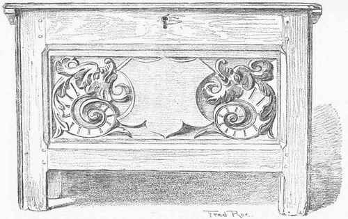 COFFER CARVED WITH DOLPHINS AND SHIELD, TEMP. HENRY VIII